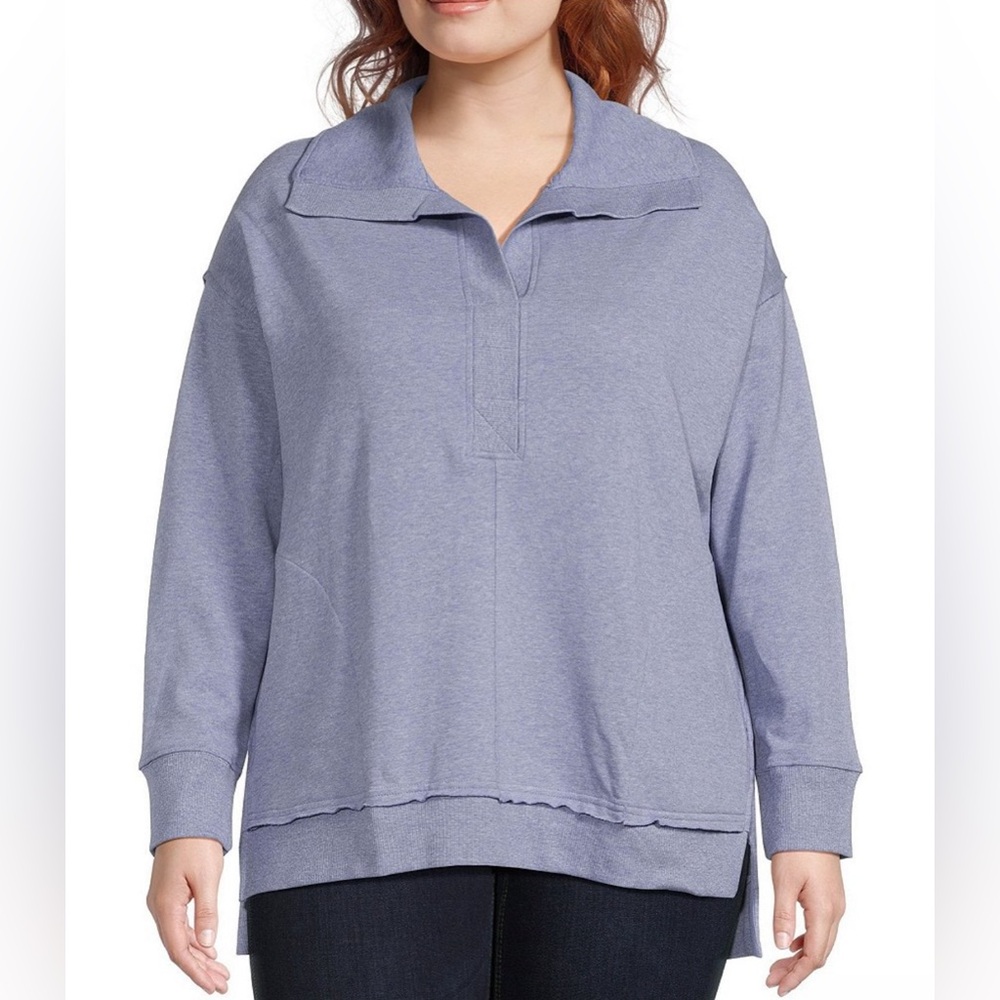 Westbound Plus Size Knit Long Sleeve Hi Low Henley Top Pockets XL NEW!